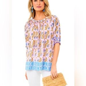 SZ BLOCKPRINTS Tracy 100% Cotton Peasant Top - Camel Essa Womens Sz Small